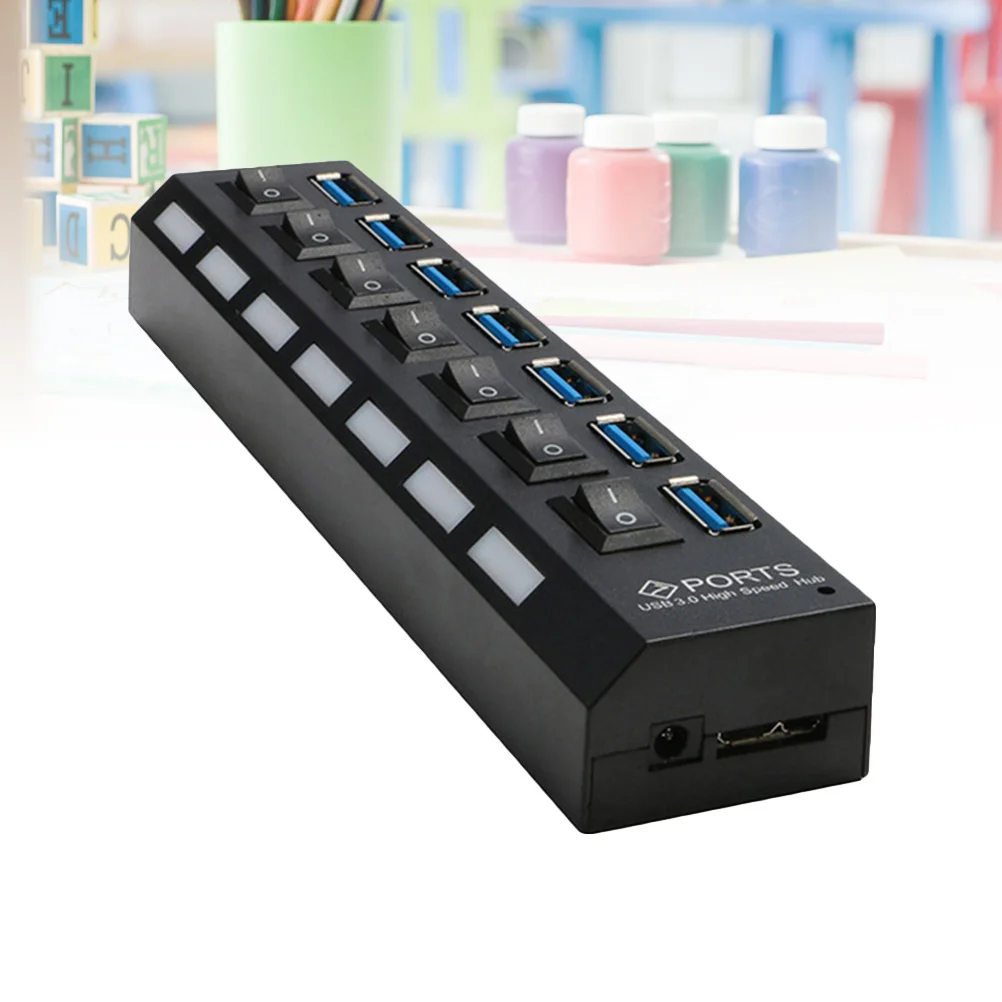 7 Ports 3.0 Hub Splitter Black High Speed Usb Hub For Laptop Pc Mobile Hard Camera Compatible With Usb 2.0 Devices