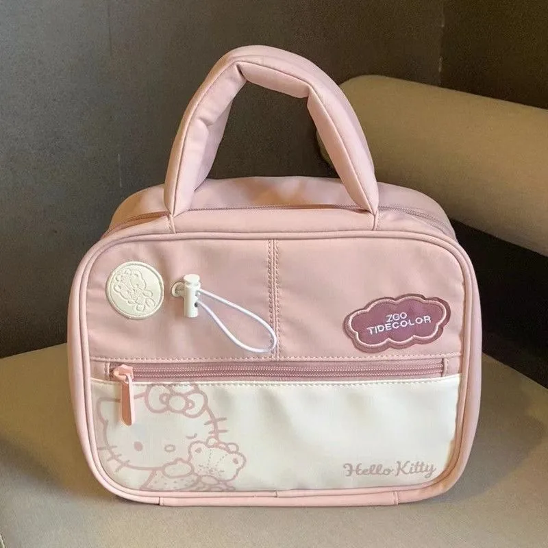 Sanrio Cartoon Hello Kitty Cute Contrast Color Large Capacity Makeup Toiletries Storage Bag Portable Travel Versatile Bag Gift