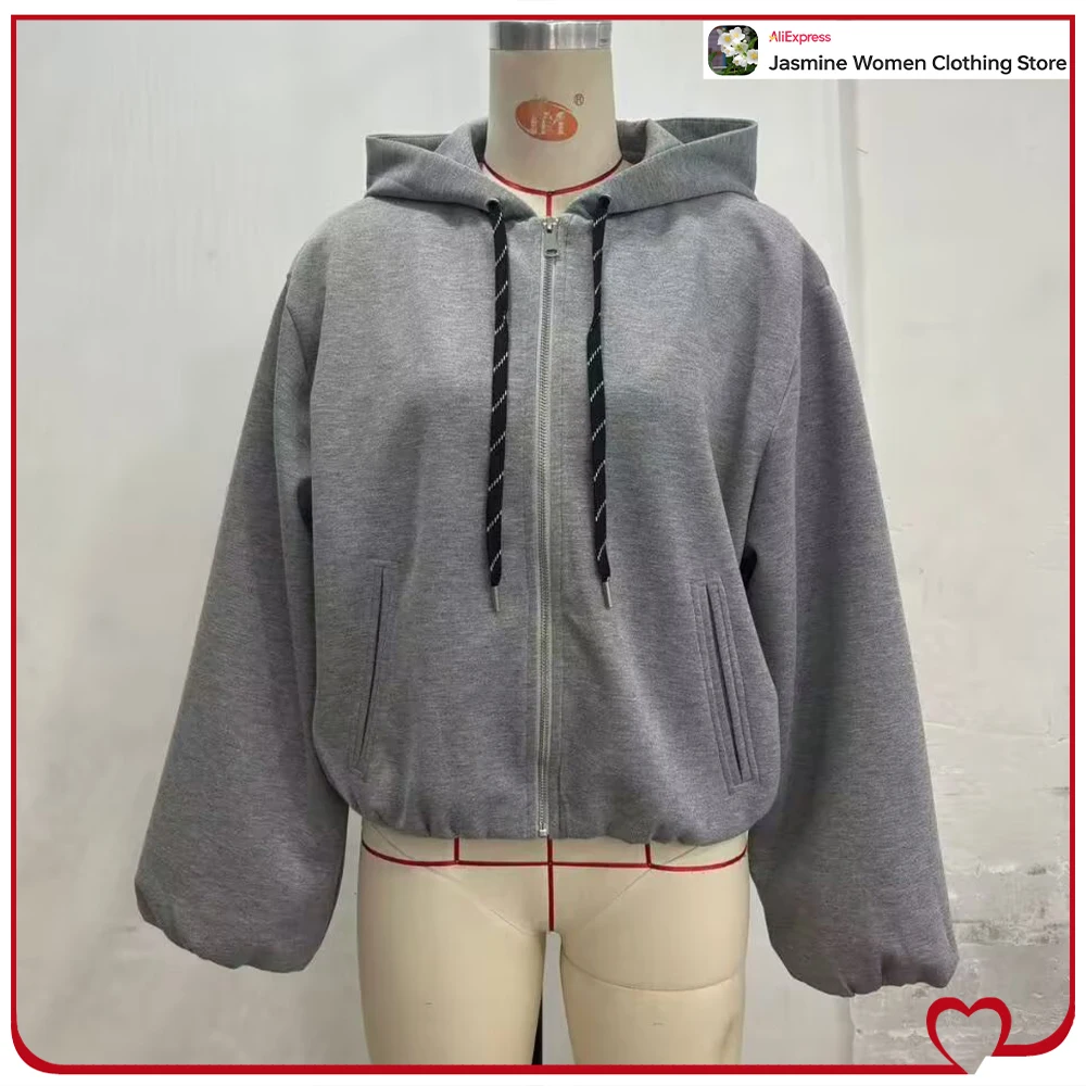 Casual Hooded Bomber Sweatshirts for Women New in Zippered Sweatshirts with Adjustable Drawstring Hoodie and Double Welt Pockets