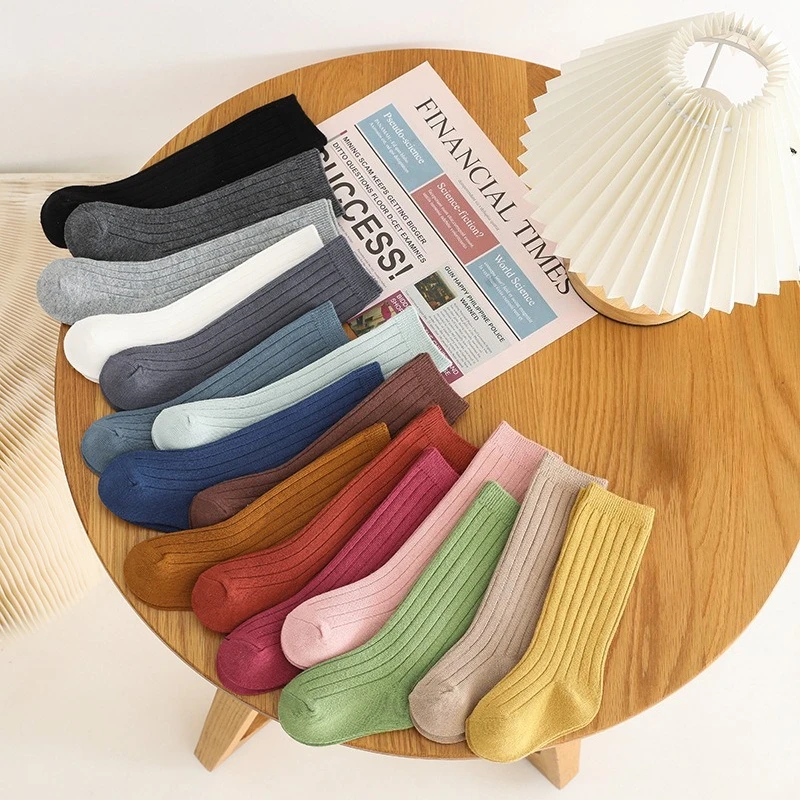 

Хлопковые детские носки, весенняя коллекция 2024, полосатые носки до середины икры с двойной иглой для малышей, маленькие, средние, большие детские спортивные носки