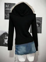 Y2K Harajuku Gothic Women's Hoodie Sexy Slim Chic Suede Fur Collar Letter Print Cardigan Sweatshirt  Female Streetwear - Image 3