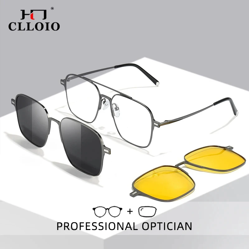 CLLOIO Titanium Alloy Magnetic Clip Optical Myopia Glasses For Men Polarized Sunglasses Hyperopia Prescription Reading Glasses