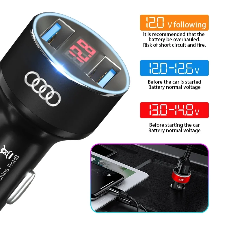 Car Charger 2 USB Ports Fast Charging Digital Display Car Chargers For Audi C5 C6 C7 A4 B6 B8 B7 A6 A3 A5 Q3 Q5 Q7 8P 8V 8L