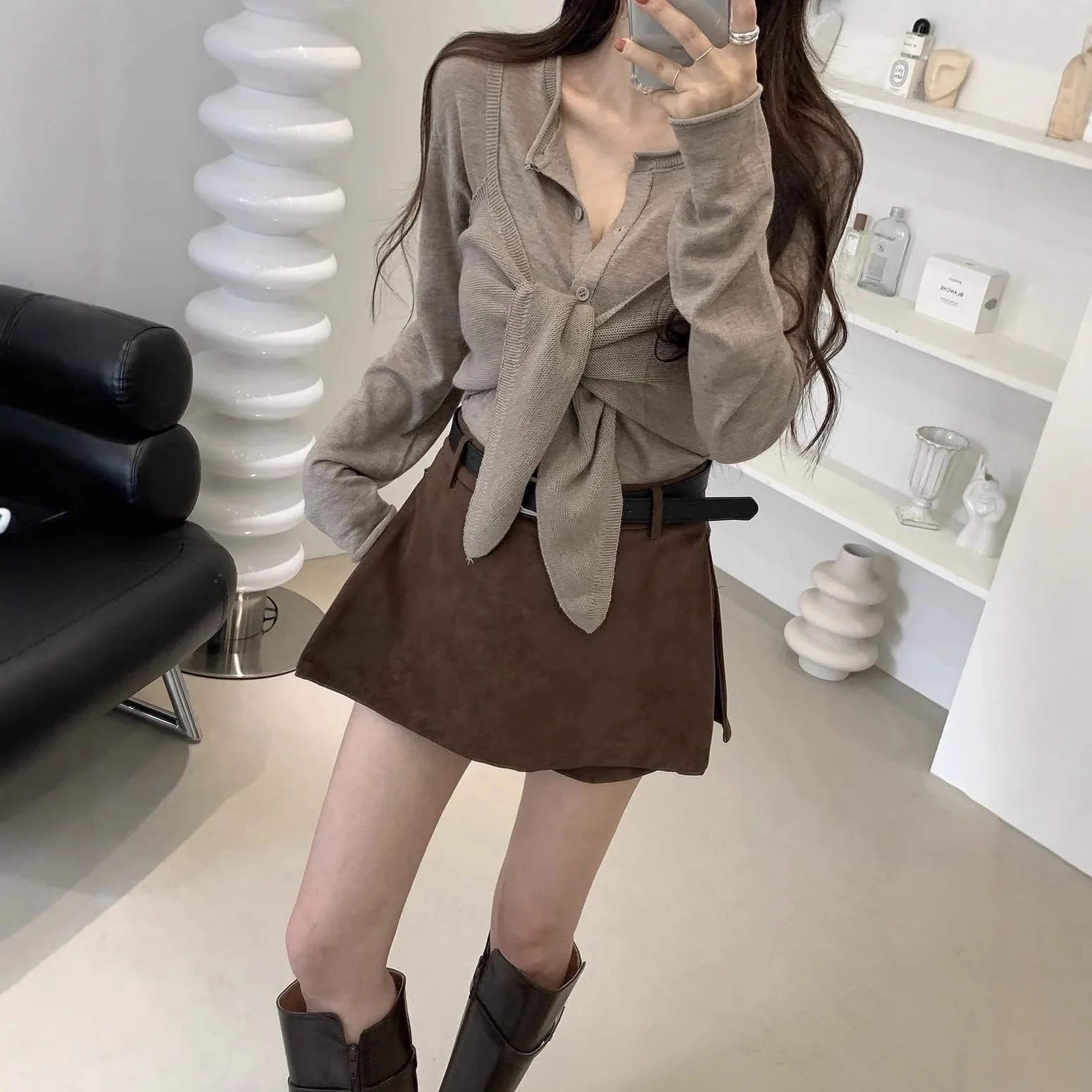 

Womens Top Set 2026 Spring Korean Version Butterfly Knot Knitted Shirt Two Piece Set Casual Fashion Daily Fashionable Versatile