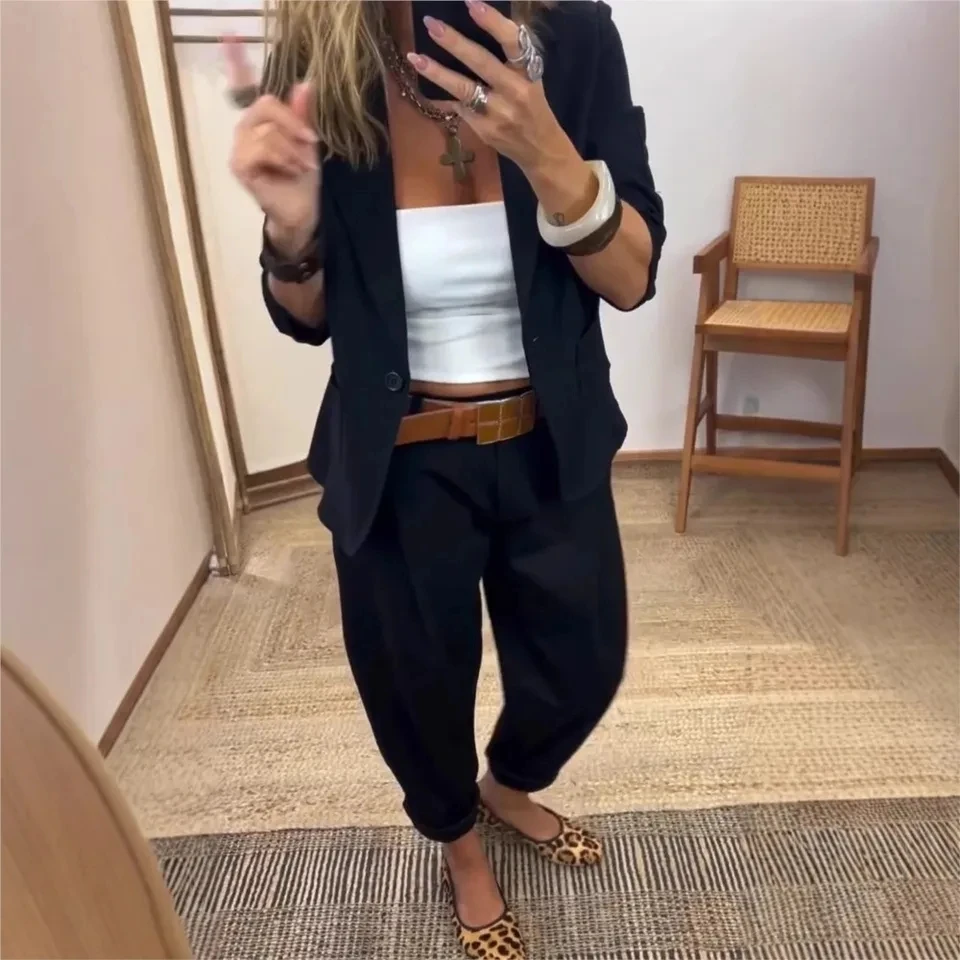 

Women's New Suit Trousers 2-piece Set Fashion One-button Long-sleeved Coat Foot Trousers Suit Female Suit Office Trousers Suit