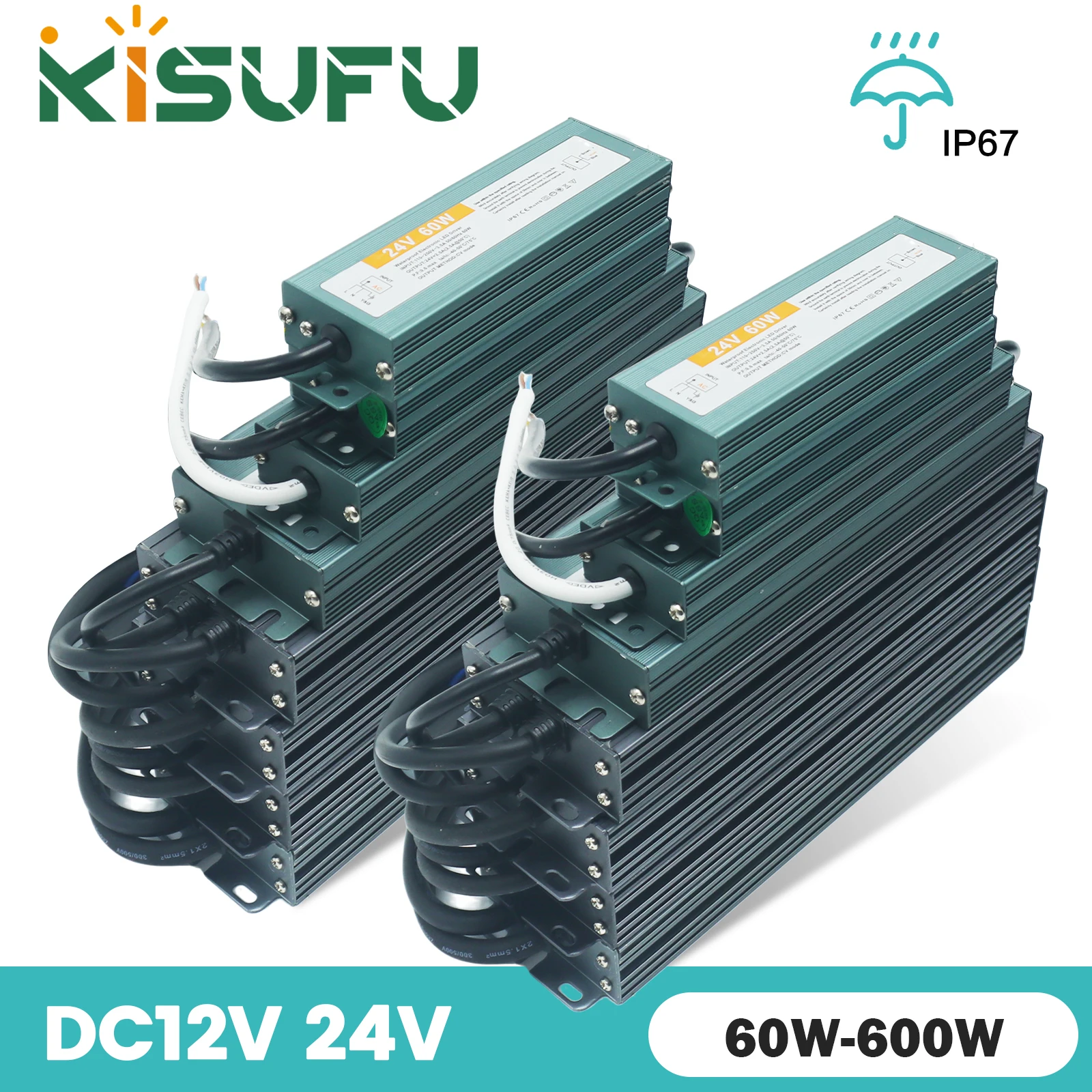 IP67 Waterproof Power Supply AC110-250V to DC 12V 24V 60W 100W 200W 300W 400W 500W 600W Outdoor LED Lighting Transformer Driver