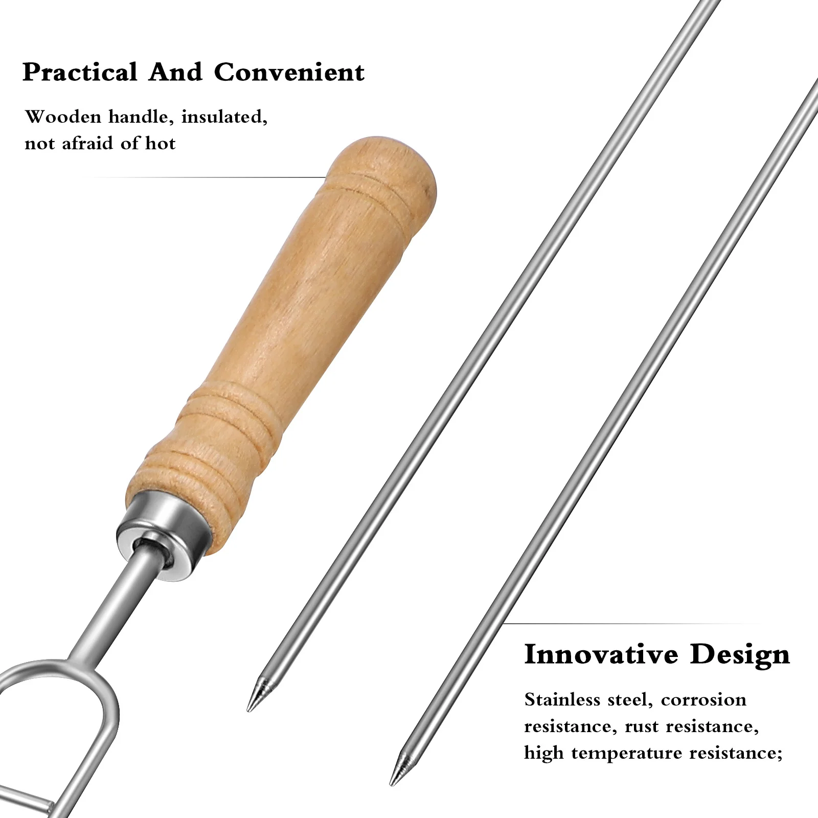 

8Pcs Stainless Steel Bbq Skewers Wooden Handle Double Headed Grill Forks Drawstring Storage Bag Outdoor Bbq Barbecue Skewer