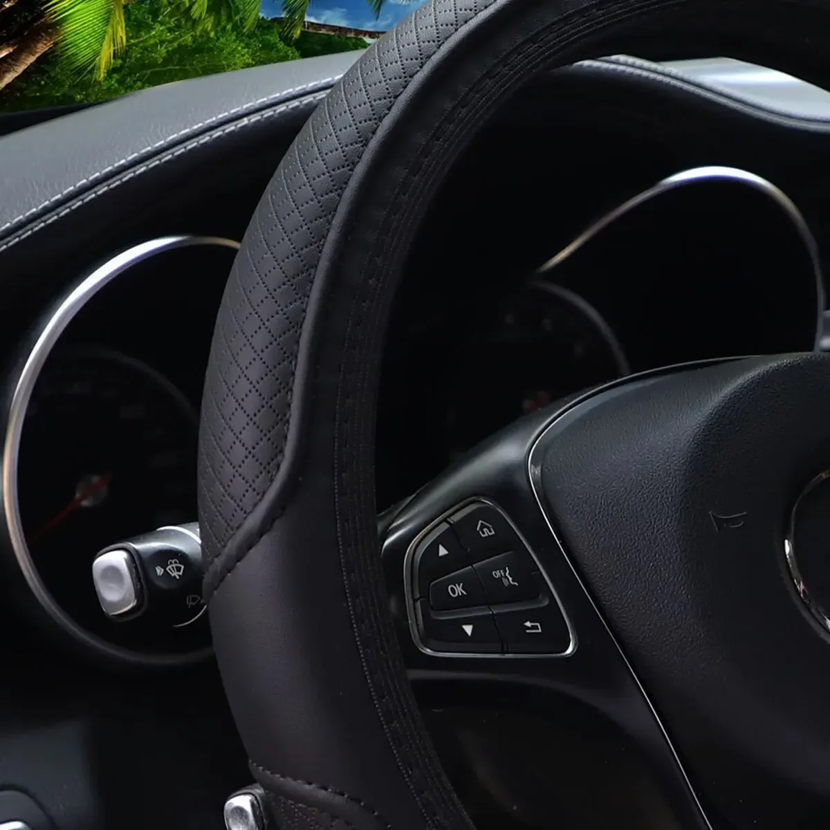 For 14.5-15 Inches Steering Wheel Cover Non-slip Wear Resistant Artificial Leather car Steering Wheel Cover without Inner Ring