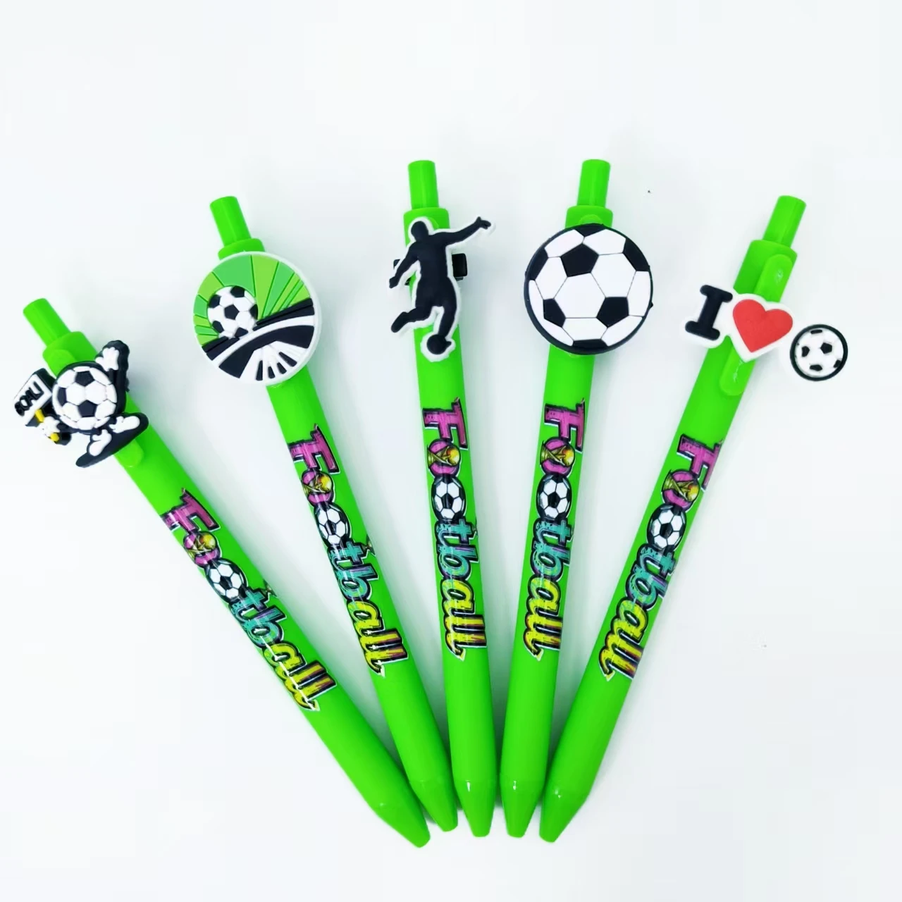 14/24 Uds. Portalápices verde, elemento de fútbol, bolígrafo con parche, tema de ejercicio de fútbol, bolígrafo de prensa, bolígrafo de escritura diario para estudio de oficina