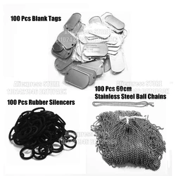 100Pcs Stainless Steel Dog Tags Blank Rubber 60Cm Ball Chains Tags Men Necklace Personality PET Plate ID Tags