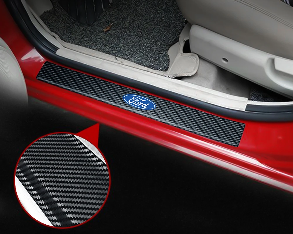 4pcs Car Door Sill Scuff Stickers Carbon Fiber Auto Badge Protective Decals For Ford Focus 2 MK4 Mondeo Fiesta Ecosport Kuga MK3