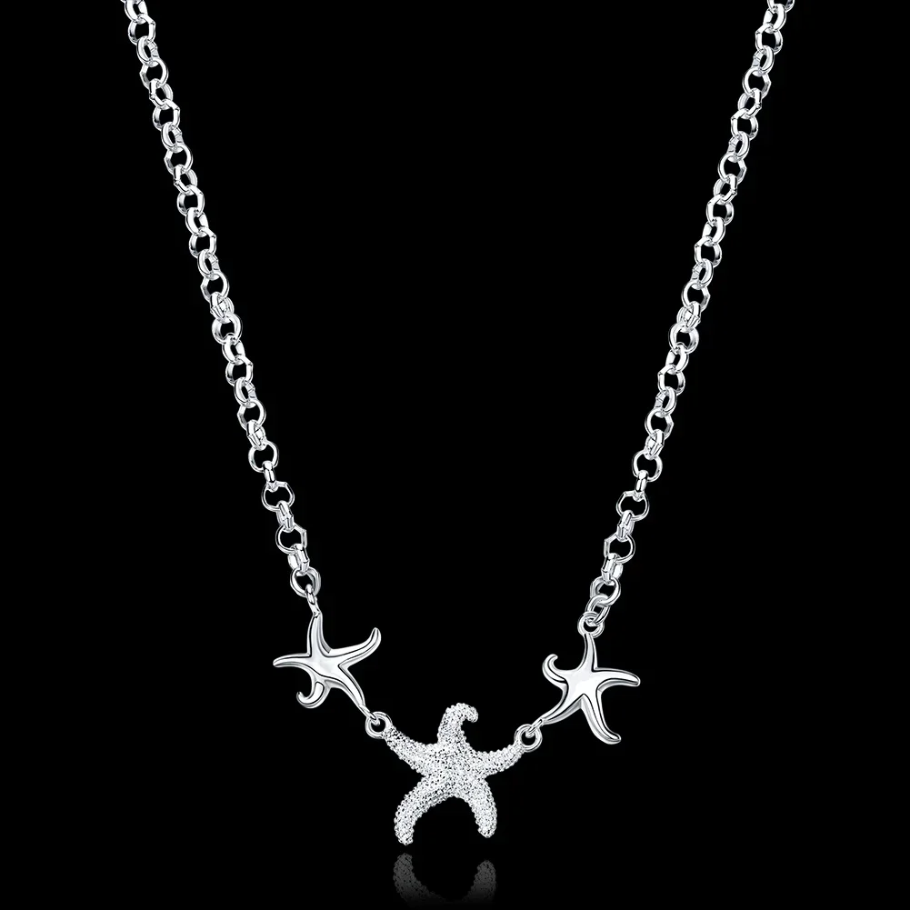 Silver Plated jewelry fishstar star popular Women lady cute Charms chain necklace fashion Christmas Gift JN910