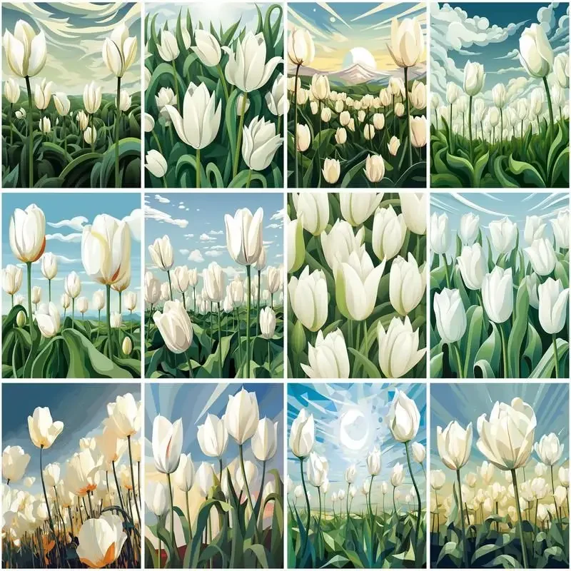 

583417 Paint By Number White Tulip Drawing On Canvas HandPainted Art Gift DIY Pictures By Number Kits Home Decoration