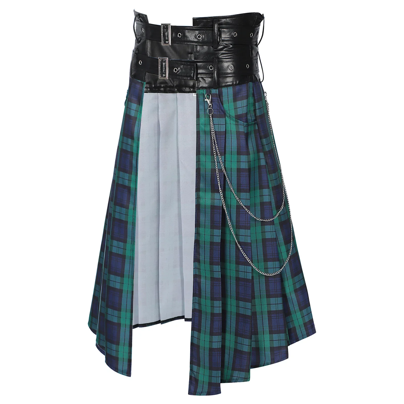 

Cosplay Half Skirt Streetwear Hip Hop Plaid Personality Skirt Men Steampunk Gothic Rock Half Kilt Stage Performance Party Club
