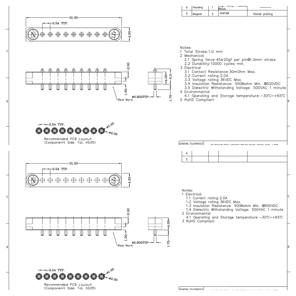 2A DC Magnetischer Pogo-Pin-Steckverbinder 2-9-polig, Pogopin Stecker und Buchse, Abstand 2,5/2,80mm, federbelastete DC-Strombuchse – Detail 25