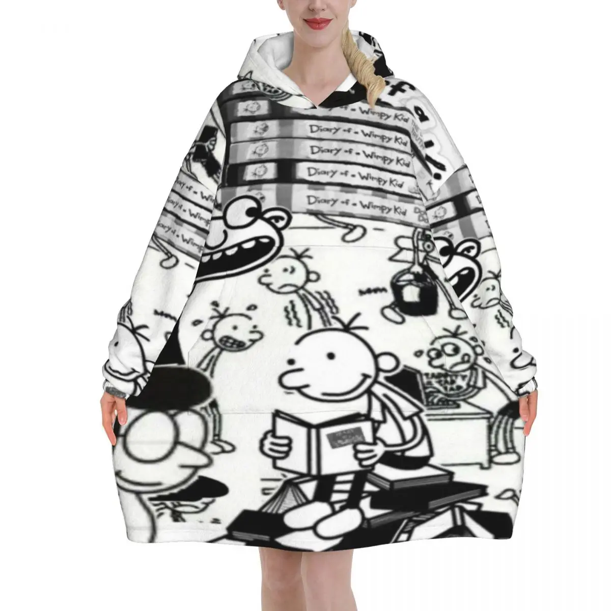 Diary Of A Wimpy Oversized Blanket Hoodie Sweatshirt Long Fleece Hooded Wearable Blanket with Large Pocket for Women Men