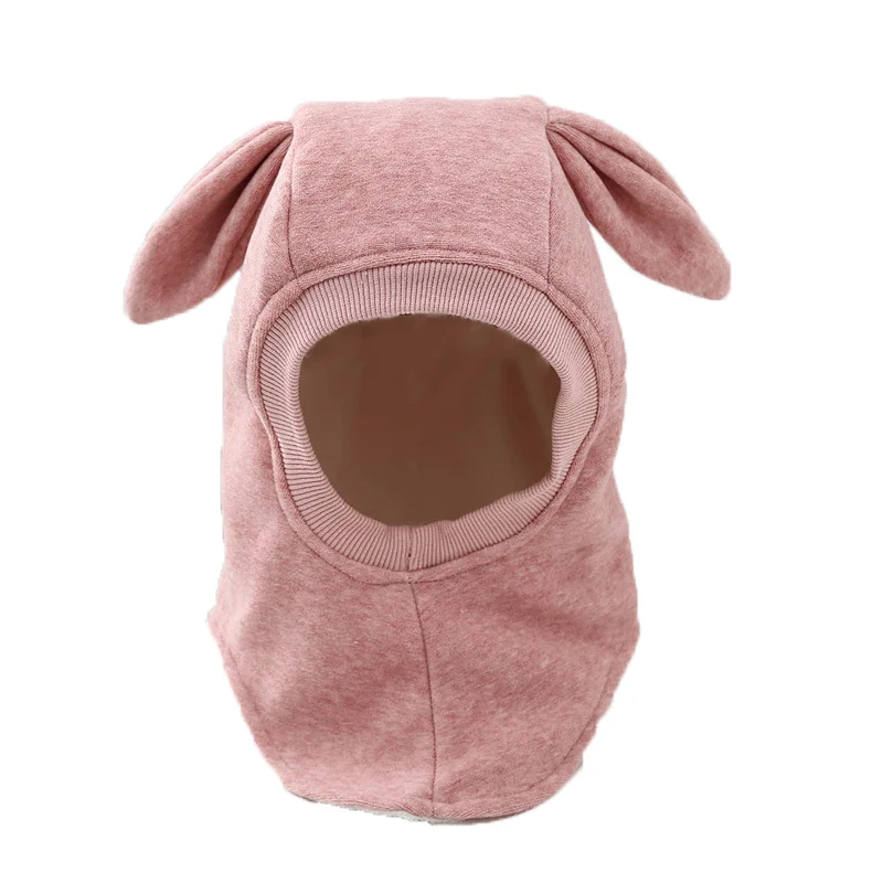 Winter Children\'s Wool Tweed Adjustable Pullover Cartoon Rabbit Ear Guard with Neck Cap Baby Balaklava Hat