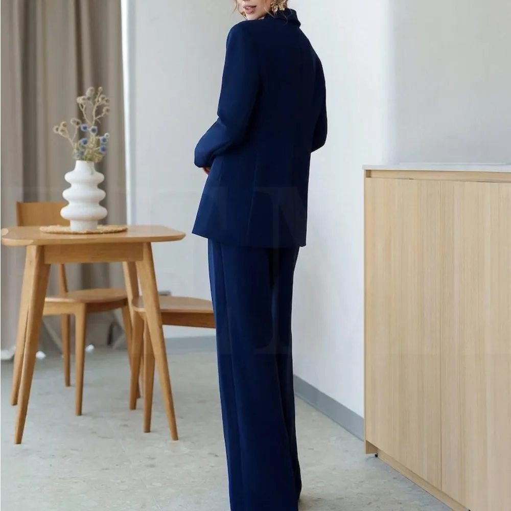 Terno de calça blazer cinza para mulheres, roupa de escritório elegante, roupa de duas peças de ajuste solto