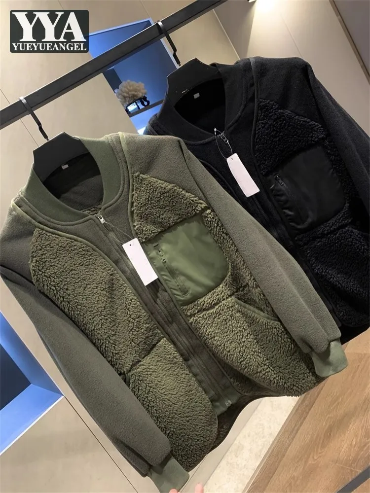 

Fashion Men Spliced Loose Fit Bomber Jacket Unisex Casual Fleece Coat Thick Warm Overcoat Streetwear Pocket Autumn Winter Jacket