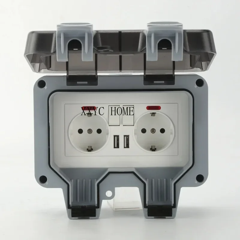 

IP66 Weatherproof Switch Socket Box Double German Electric Wall Socket Switch Outdoor Waterproof Box Cover Stock Outlet