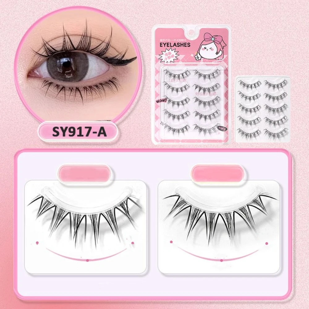 

5Pair Soft Wispy Full Strip Lashes Fishtail Curling Comic Style Grafting Eyelashes Cat Eye DIY Eyelashes Extension Daily