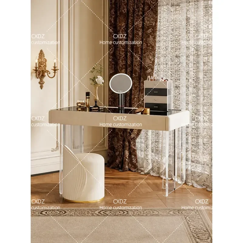 Solid Wood Acrylic Dresser with Integrated Makeup Table and Jewelry Storage Large Size Master Bedroom Vanity Cabinet