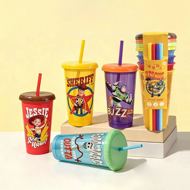 4Pcs Toy Story Straw Cup Cartoon Woody Buzz Lightyear Plastic Straw Water Cup Set Lidded Drinking Cups Party Tableware Gifts view 4