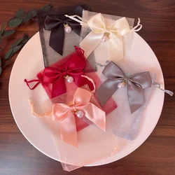 100pcs Bow Organza Gift Bag With Drawstring Candy Cookies Packaging Bag Jewelry Storage Pouches Borthday Wedding Party Favour