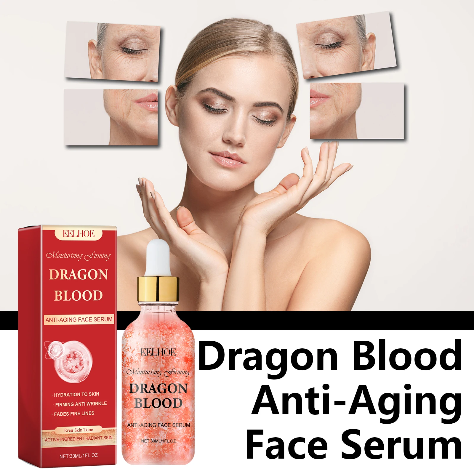 EELHOE Dragon Blood Serum Lifting Firming Deep Hydration Brighten Skin Rejuvenation Hyaluronic Acid Repair Facial Care Essence
