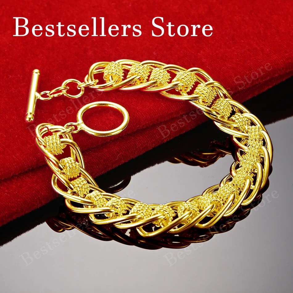 925 Sterling Silver 18K Gold Plated Exquisite Braided Cable Bracelet for Men and Women, Fashion Jewelry, Party Jewelry