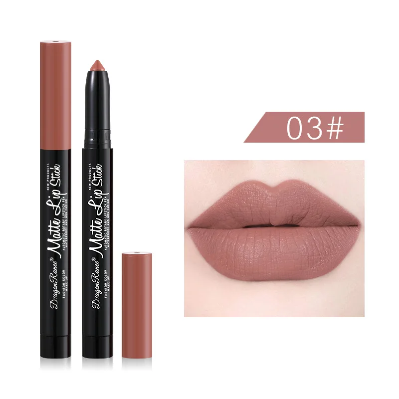 12 Colors Matte Lipstick Pen Waterproof Long-lasting Contouring Brown Red Nude Outline Lip Shape Lip Liner Non-stick Cup Makeup