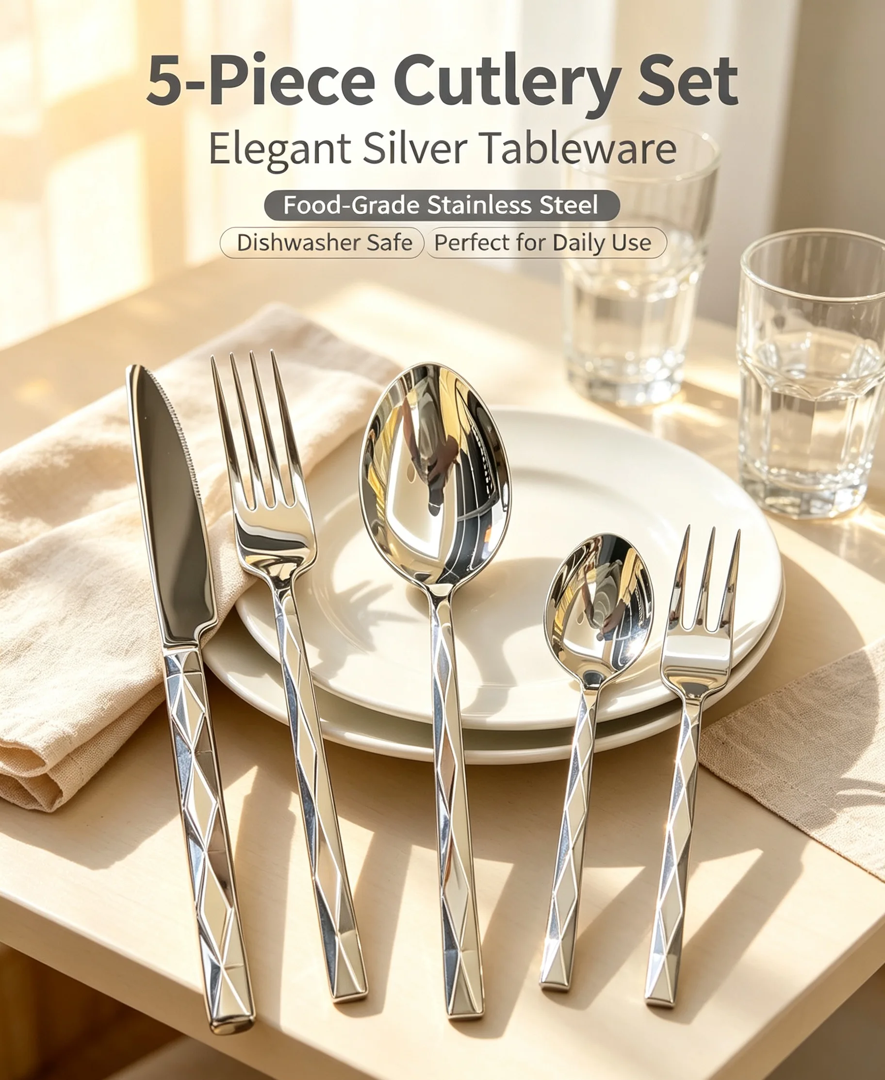 Diamond Handle 304&420 Stainless Steel Cutlery Set,Thanksgiving Gift Box Tableware for Home Dinner