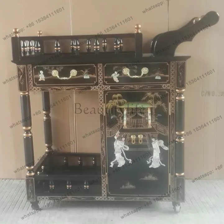 Solid wood shell trolley lacquer painting art restaurant dining car