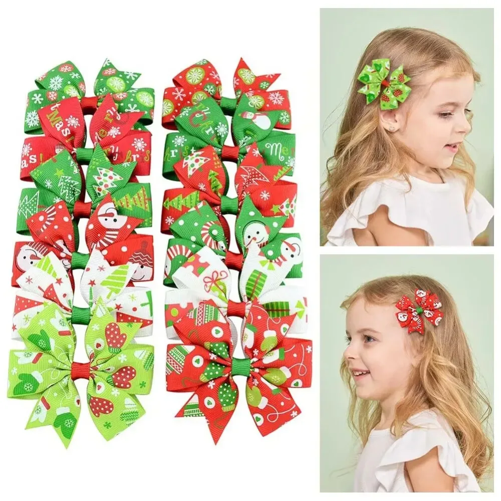 

RIBBON BOWS 12/24Pcs Classical Christmas Bows Hair Clips for Girls Festivel Holiday Santa Tree Hairpins Kids Hair Accessories