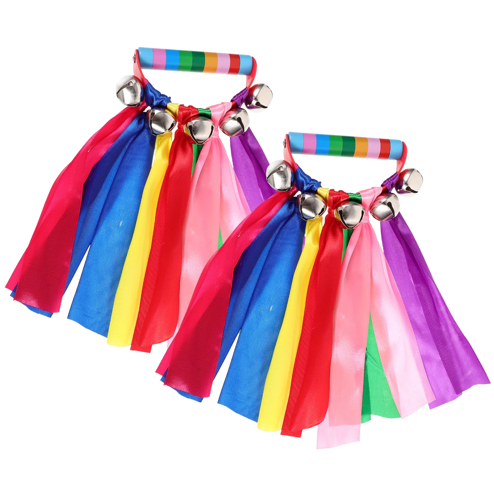 

2Pcs Durable Rainbow Ribbon Tambourine Professional Party Accessory for Rhythmic Gymnastics and