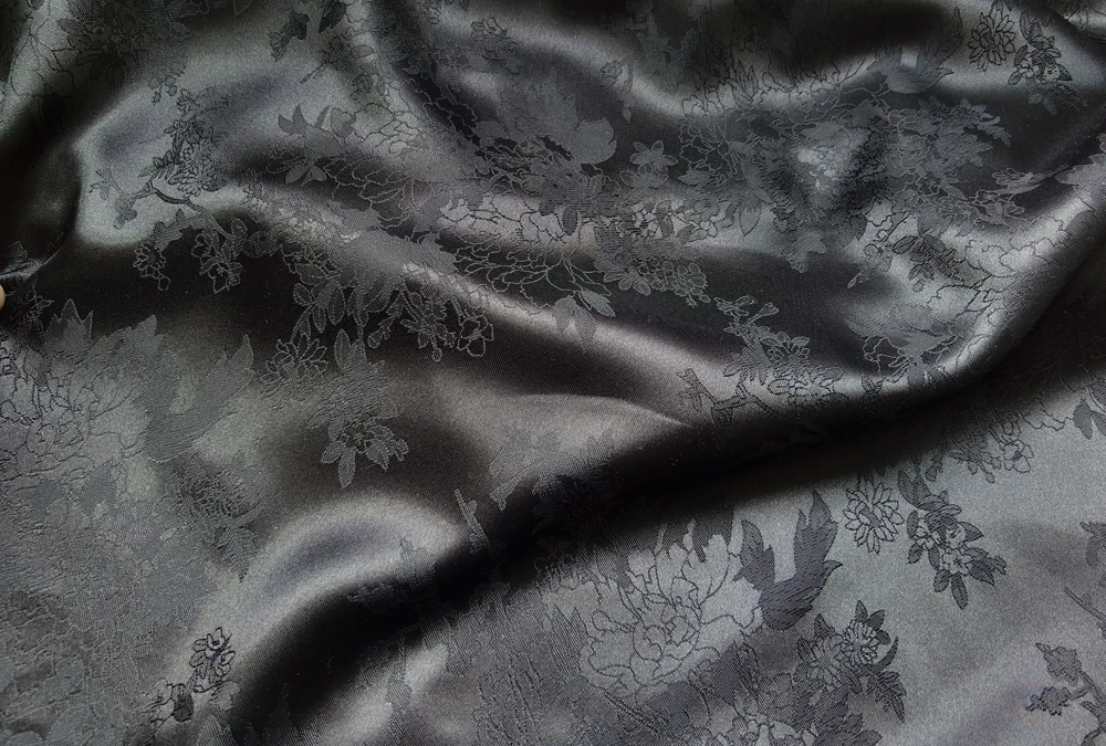 1 Meter x 1,48 Meter eleganter, naturweißer Jacquard-Satin-Stoff aus weichem Polyester für Schal, Kimono, Futter – Detail 14