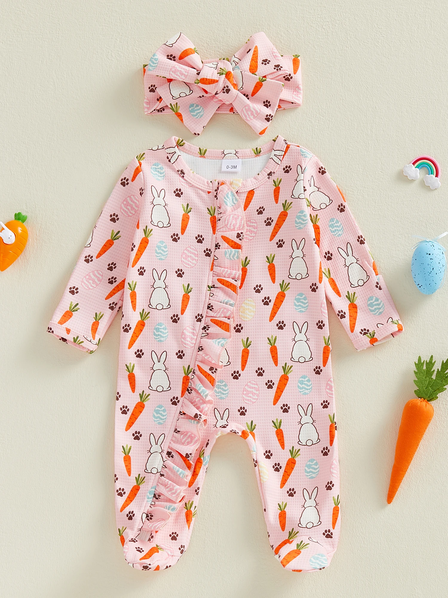

3Pcs Baby Boy Easter Outfit Short Sleeve V-Neck Chick Print Bow Tie Bodysuit Suspender Pants and Hat Set