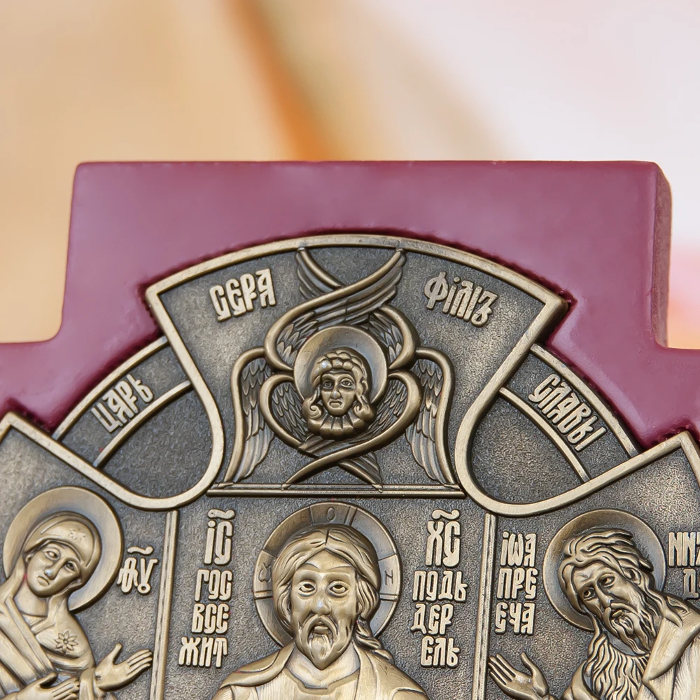 HTISOK Orthodoxe Kirchenikone Metall-Jesus-Statue Religiöses Charakterbild Kirchen- und Heimdekoration Wandbehang Holzrahmen-Ikone – Detail 9