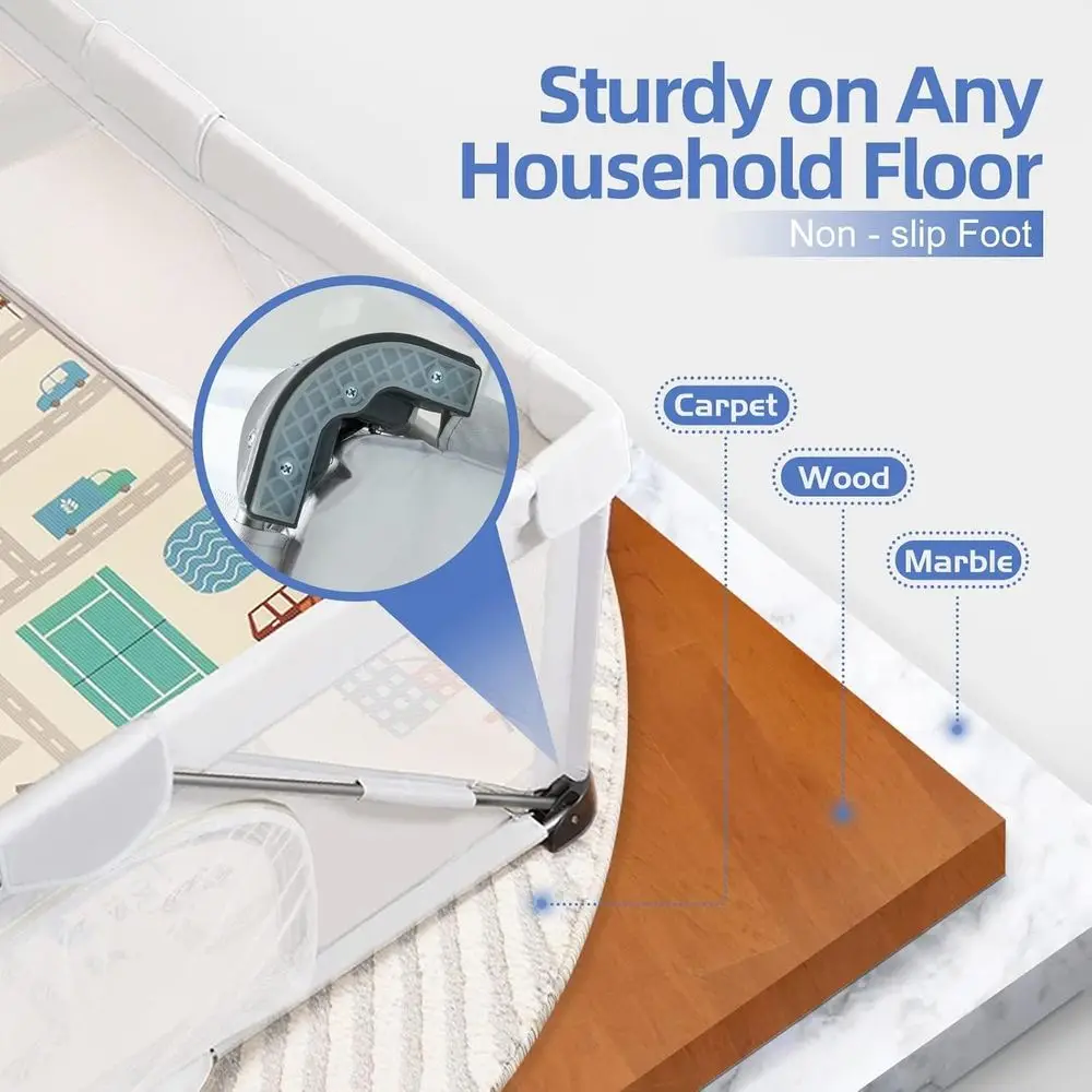 روضة أطفال رمادية قابلة للطي مقاس 59 × 71 مع 50 كرة محيطية، 4 مقابض، منطقة لعب آمنة للأطفال والرضع، ساحة محمولة داخلية/خارجية