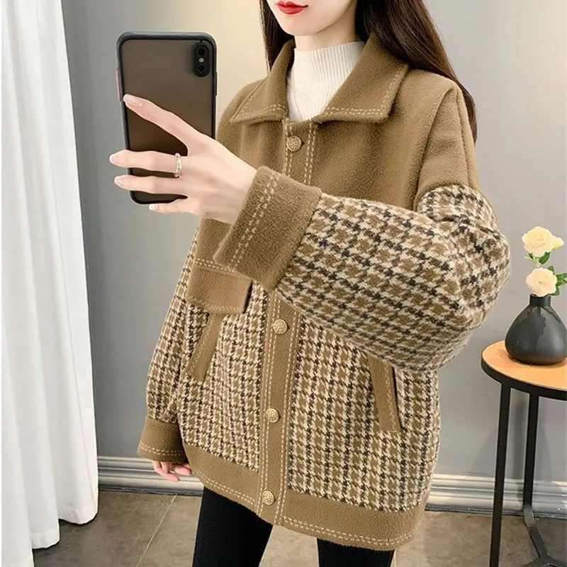 Mom's New Coat Women Autumn Winter Thick Jacket Western Style Lapel Cardigan Short Outerwear Middle-Aged Elderly Overcoat Ladies