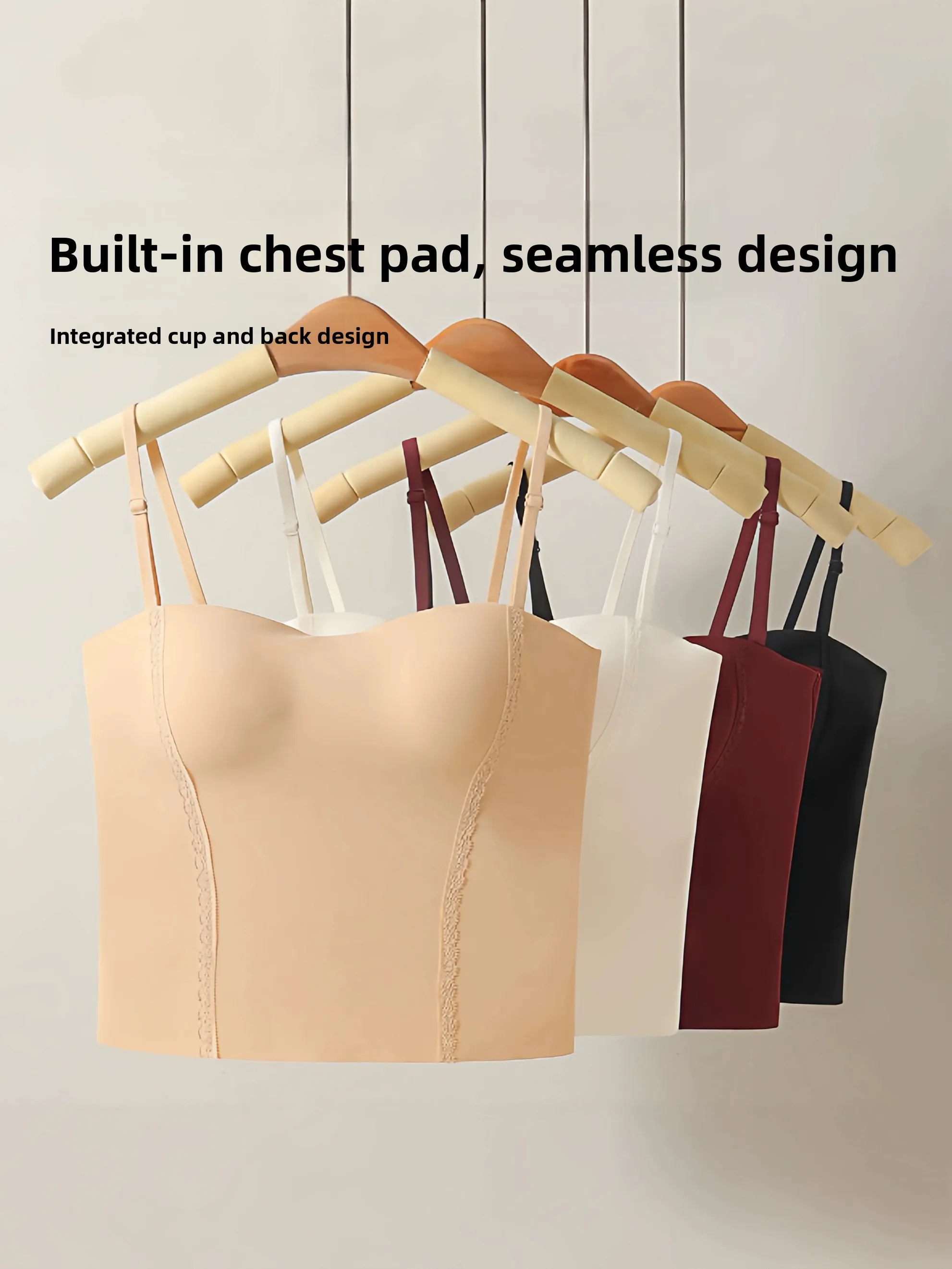 

Women's Inteated Strap Vest Built-In Chest Pad Inner Wear Outer Wear Sexy Ba Bra Underwear Base Tank Top Mid-Length High-...