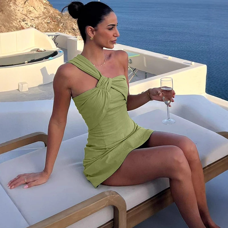 

Tornova Sexy Twist Backless Vacation Dress For Women Sleeveless Slim Short Dress 2026 Summer New Female Fashion Cotton Dress