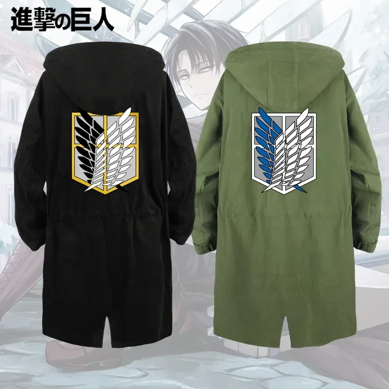 Attack on Titan Levi Ackerman Wind Trench Long Hoodie Jacket Shingeki No Kyojin Eren Sasha Ymir Armin Cosplay Wings of Liberty