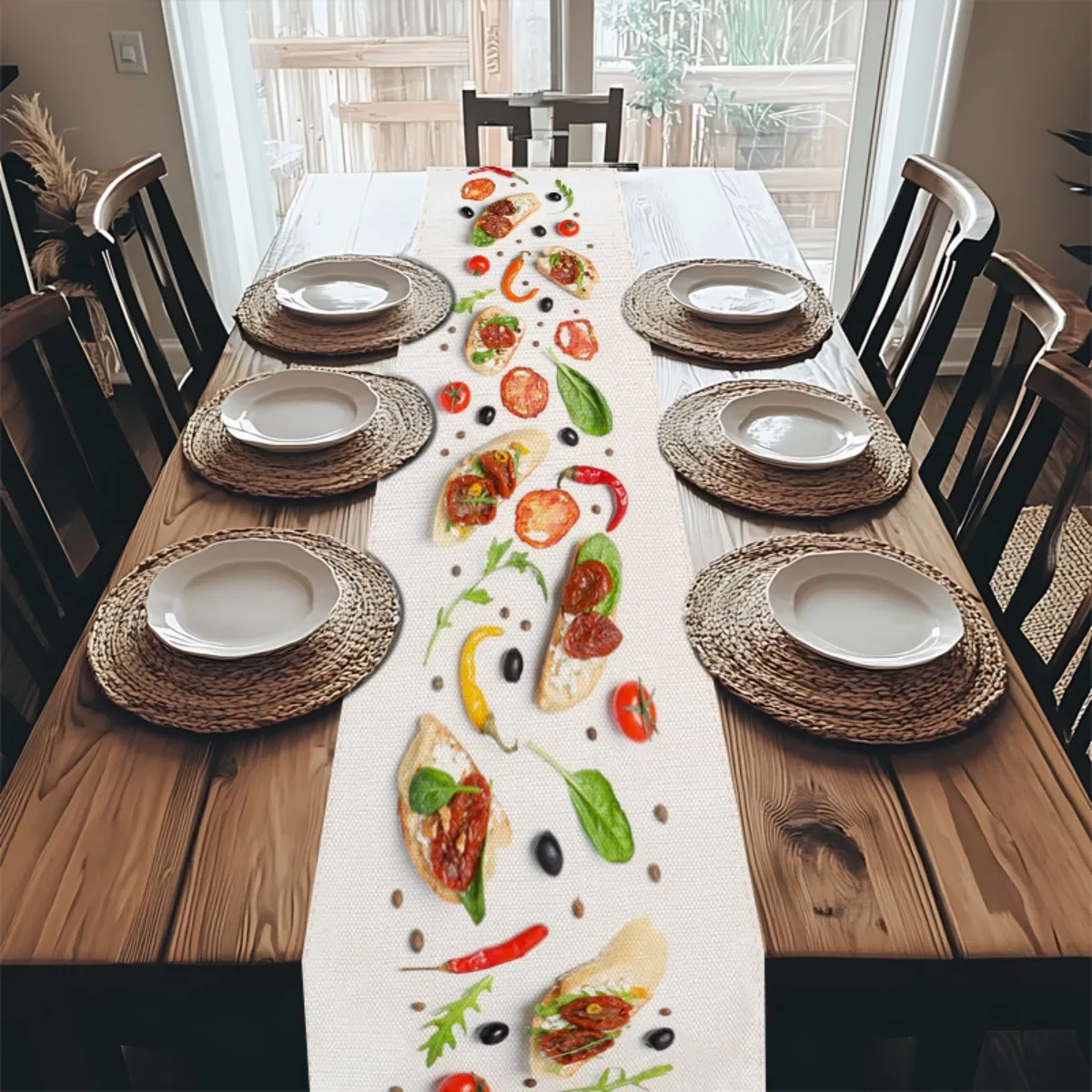 1 Piece of Italian-Themed Table Runner Decorated with Tomato, Pepper, and Olive Motifs, Suitable for Farmhouse, Indoor, Kitchen, Celebrations, Table Decoration, Restaurant, and Banquet Decoration Supplies