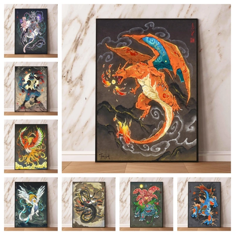 

Anime Posters Prints Pokemon Charizard Cartoon Picture High Quality Canvas Printing Home Bedroom Wall Picture Decorative Gifts