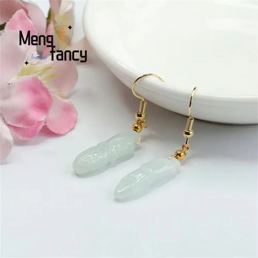 

Natural Myanmar Jadeite Corn Ear Hooks Jade Stone Earrings Exquisite Elegant Simple High-grade Fashion Fine Jewelry Holiday Gift