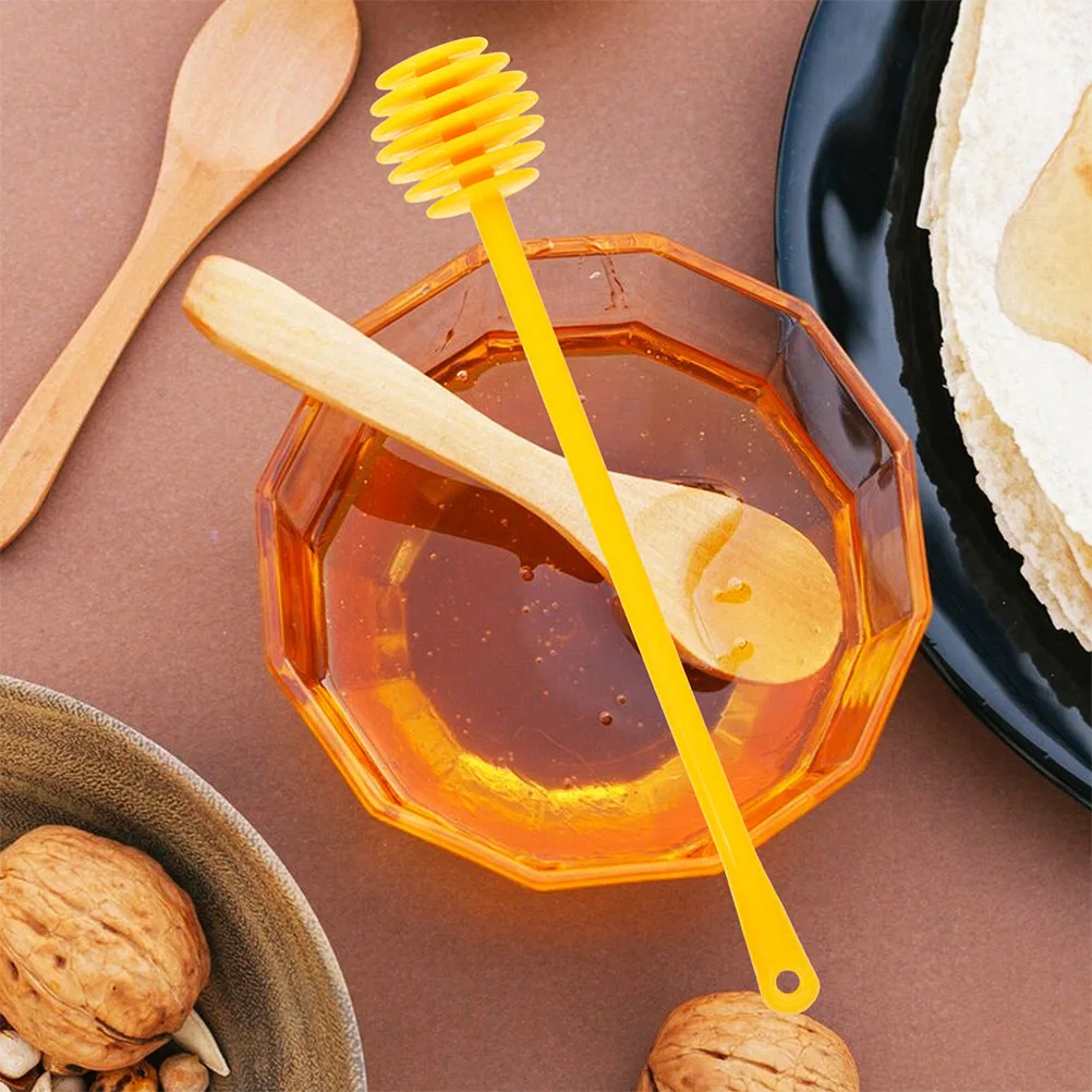 

8pcs Reusable Plastic Dipper Sticks Durable Ergonomic Long Handle Honey Stirring Spoon Honey Dispenser Wand For Syrups Honeycomb