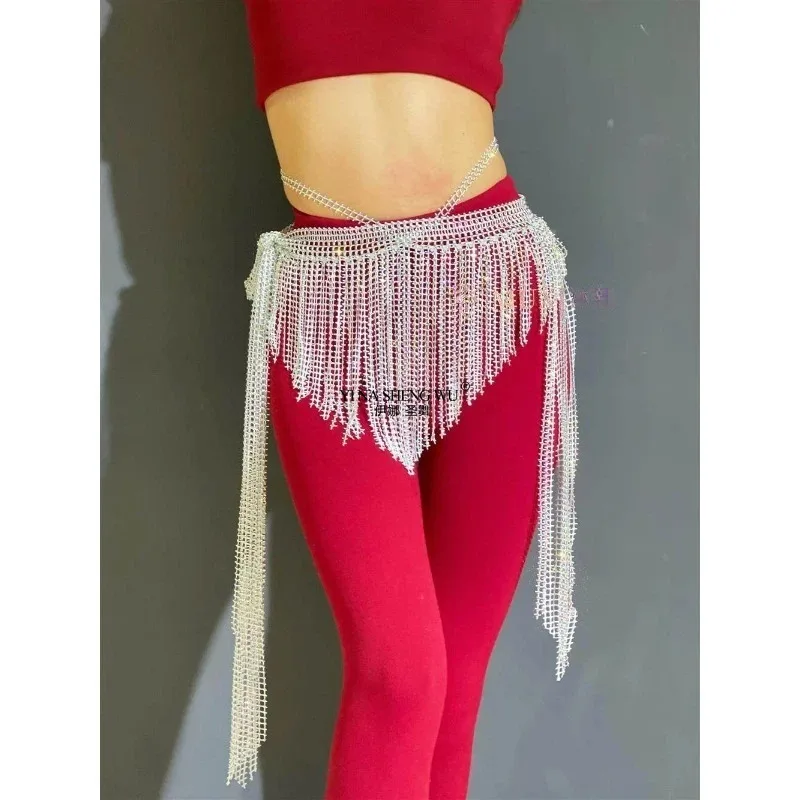 Sciarpa per fianchi triangolare con nappa per danza del ventre da donna Cintura in rete con pietre AB Accessori per catena in vita per pratica di danza orientale per ragazze