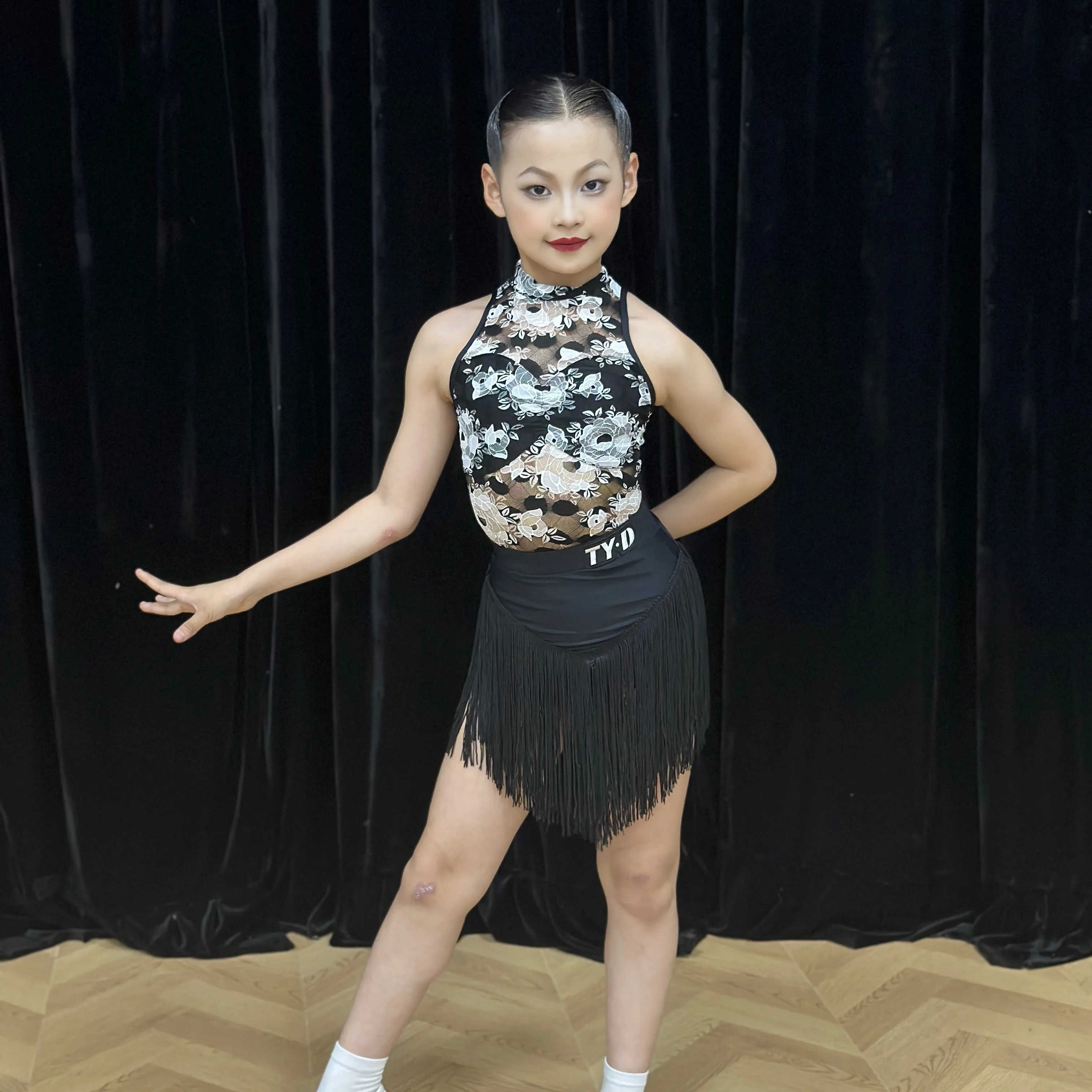 

Kids Performance Dancing Costume Girls Tassels Latin Dance Dress Children'S National Standard Ballroom Dance Dresses DW11592