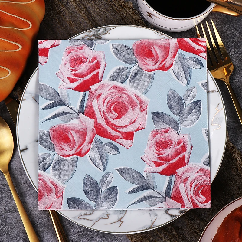 

10/20pcs New Rose Colourful Napkins Printed Wine Glass Flower Paper Party Decorative Paper Placemats Butterfly Bone Bart Paper